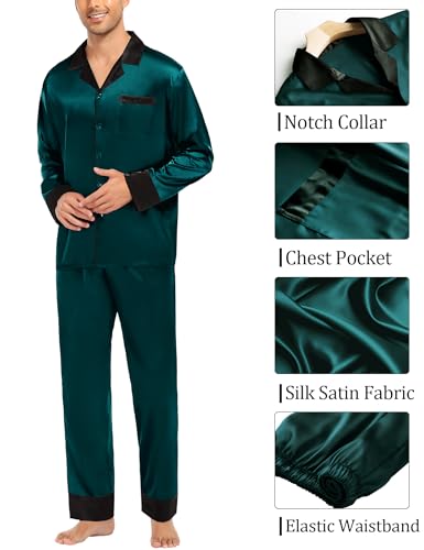 SWOMOG Couples Satin Pajama Set Women & Men Long Sleeve Sleepwear Button Down Loungewear Silky Pj Set with Long Pants3