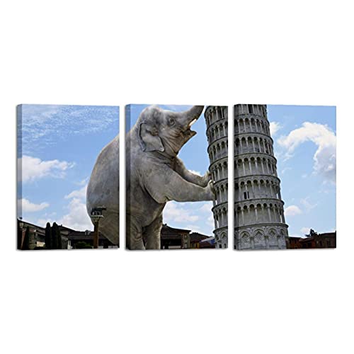Impression sur toile éléphant de Pise en 3 pièces cadre moderne pour salon