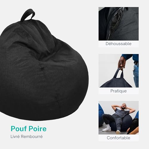 Pouf Poire Déhoussable Mousse 105x85 Noir Bananair