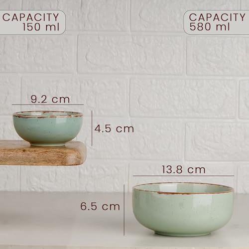 Image of The Earth Store Handcrafted Glossy Mint Marble Ceramic Dinner Set, 21 Pieces Serving for 6, Microwave and Dishwasher Safe, Bone-Ash Free, Crockery Set for Dining and Gifting