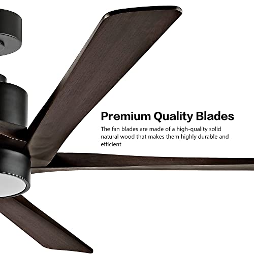 WINGBO 54 Inch DC Ceiling Fan with Lights and Remote Control, 5 Reversible Carved Wood Blades, 6-Speed Noiseless DC Motor, Modern Ceiling Fan in Matte Black Finish with Walnut Blades, ETL Listed by WINGBO - Image 5