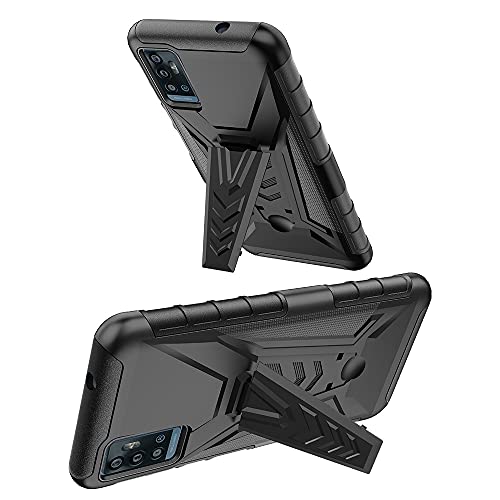 For Zte Blade 11 Prime Case, With Tempered Glass Screen Protector Heavy Duty Protection Technology Built-In Kickstand Rugged Shockproof Protective Phone Case For Zte Blade 11 Prime（Black） #TOP4