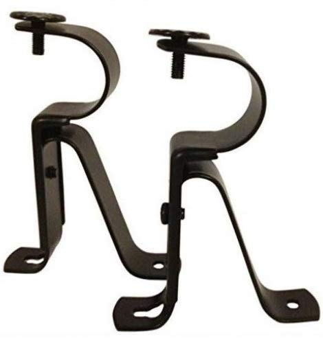 Curtain Rod Brackets - Black (Set of 2) -Adjustable (Also known as - Curtain rod Holder / Bracket for Drapery rod / Window Drapery rod bracket set for Draperies / adjustable curtain rod brackets)