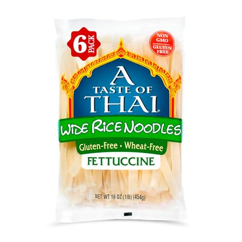 A Taste of Thai Wide Rice Noodles - 16oz Pack of 6 | Use in Stir-fries Soups & Stews | Great Side Di