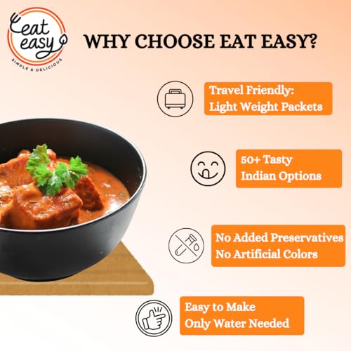 Image of Eat Easy Ready To Eat Paneer Tikka Masala- 95g (Pack of 2) Freeze Dried | Just Add Hot Water & Cook, Restaurant Style Instant Indian Curry for Travel, Office, Hostel Food, Camping, Road Trip, Train
