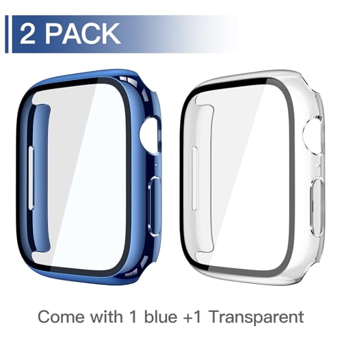 Image of Misxi [2 Pack] Waterproof Hard Case with Tempered Glass Compatible with Apple Watch Series 11 (2025) Series 10 42mm, Overall Protective Cover for iWatch Screen Protector, 1 Blue + 1 Transparent