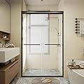 Glass Shower Doors, 44" - 48" W x 72" H Double Sliding Shower Door, Aluminum Semi-Frameless & 1/4"(6mm) Clear Tempered Glass Bypass Shower Door for Walk in Shower, Bathroom?Matte Black?