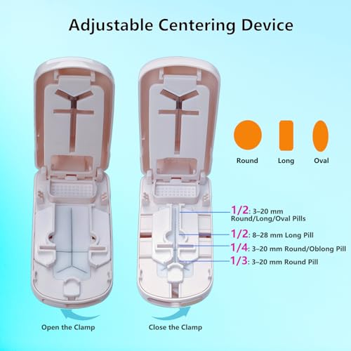 Image of Pill Cutter for Multiple Pills, Pill Splitter for Large, Small and Tiny Pills 1 /2 1 /3 1 /4 - Upgraded Dual Blade for Clean Cutting, with Adjustable Centering Device