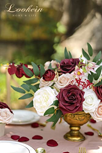 Lookein Artificial Flowers For Diy Wedding Decoration Bridal Bouquet Table Centerpieces Flower Garland Wreaths Aisle Arch Flower Decoration Home Decor, Romantic Marsala #TOP4