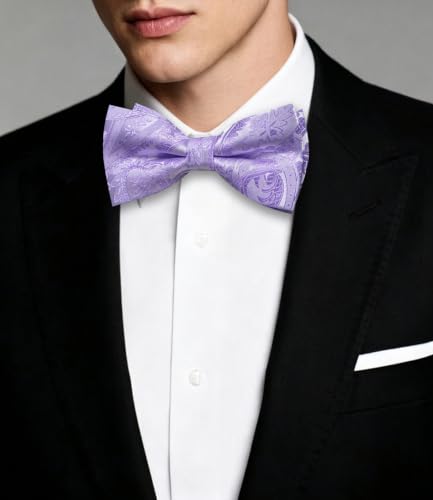 Image of Dubulle Mens Paisley Striped Bowtie Set Pre-tied Bowtie for Men and Pocket Square Set Wedding Business