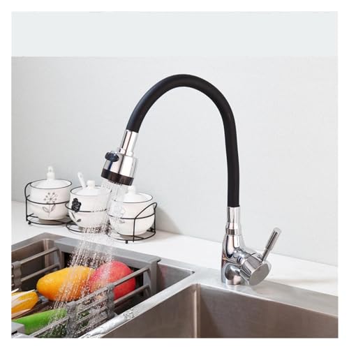 Robinet de cuisine pivotante en silicone noir à mitigeur monocommande