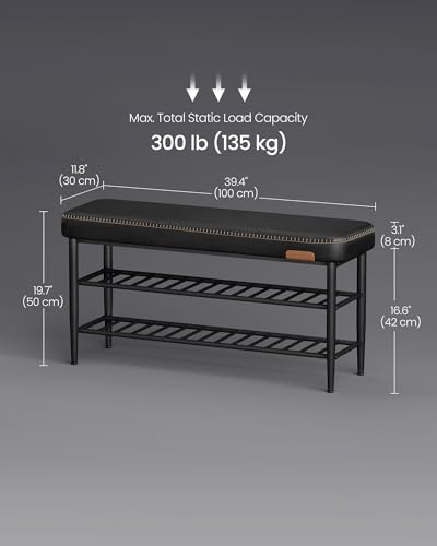Image of VASAGLE Shoe Bench, Synthetic Leather with Stitching, Loads 300 lb | Shoe Rack Bench Entryway, Transitional, 39.4 x 11.8 x 19.7 Inches, Ink Black, EKHO Collection ULSB113B01