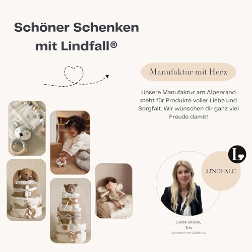 LINDFALL® Premium Glückwunschkarte zur Geburt ’Storch’. Karte Mutterschutz, Aquarell, Klappkarte A6 mit Kraft-Umschlag. Karte Geburt Junge, Mädchen, Beigabe zu Windeltorten Geschenksets