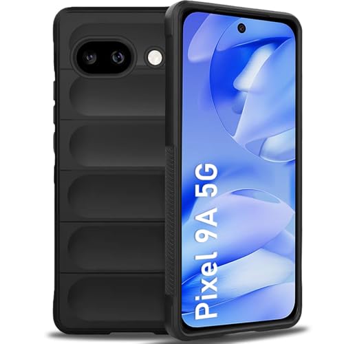 Image of TheGiftKart Liquid Silicon Back Cover Case for Google Pixel 9A | Shockproof Military Grade Protection | Micro-Fibre Cloth On Inner Side | Built-in Anti-Slip Grip Case Cover for Pixel 9A (TPU, Black)
