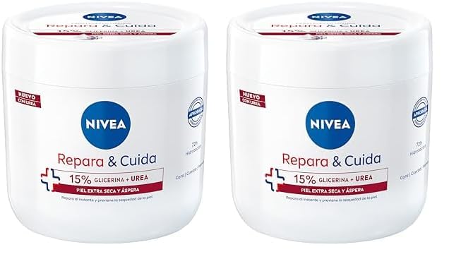 NIVEA Repara & Cuida Crema hidratante corporal, facial y para manos (1 x 400 ml), crema hidratante con glicerina y urea, 72 h de hidratación para piel extra seca y áspera (Paquete de 2)