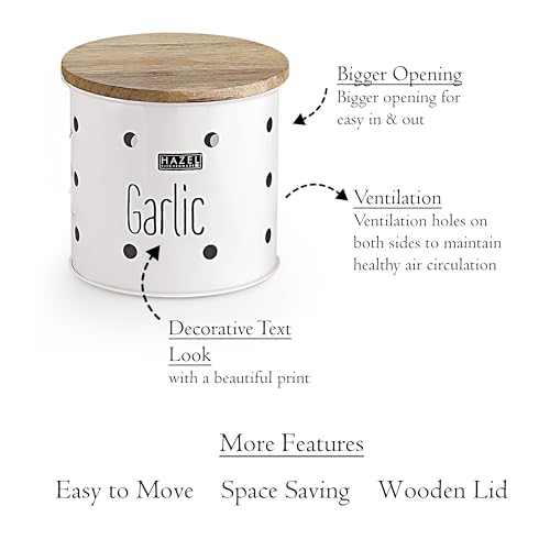 Image of HAZEL Garlic Storage Container for Kitchen | Garlic Container for Storage, White, 1 kg apx.