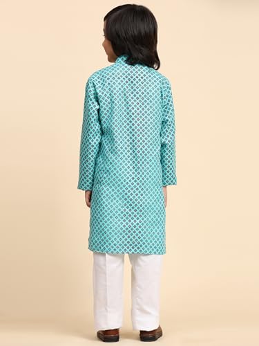 Image of Pro-Ethic Style Developer Boys Silk Floral Kurta Pajama Ethnic Wear Set | Cotton Kurta Pajam