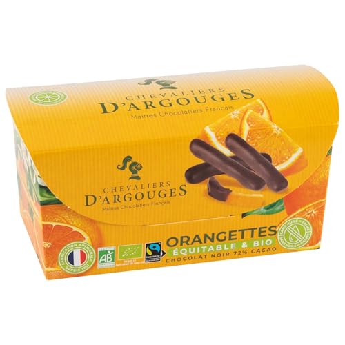 CHEVALIERS D'ARGOUGES Maîtres Chocolatiers Français - Orangettes enrobées chocolat noir 72% Bio/Équitable - Ballotin dégustation 180g