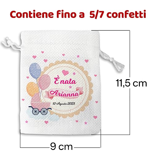 Set 12 sacchetti Juta bomboniere prima nascita