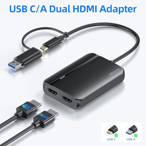 Image of MOKiN HDMI Splitter for Dual Monitors, 4K@30Hz HDMI Splitter Extended Display for macOS /Windows, USB C /USB A 3.0 to Dual Hdmi Adapter for MacBook, Dell, Lenovo, HP (4K@30Hz+1080p)