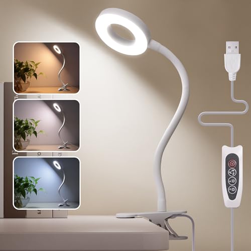 Foneso 48 LEDs Dimmbare Leselampe Bett, Klemme Lampe, 3 Modi und Stufe 10 Dimmen, 360° Flexibel USB Lampe für Lesen, Reisen,Schlafzimmer, Büro(weiß)