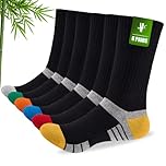 Stoeury Mens Bamboo Socks, Wicking Breathable Cushioned Sports Socks for Hiking Walking Athletics Working Running Trekking Cycling, Men Women, Outdoor Anti Blister Crew Seamless Sock Gifts 6 Pairs