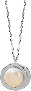 White Gold Necklaces For Women, Women 9K/14K/18K White Gold 16x14.2mm Winding Circle with 9MM Pearl Pendant Necklace, Elongated-Cable Chain: 40+5cm