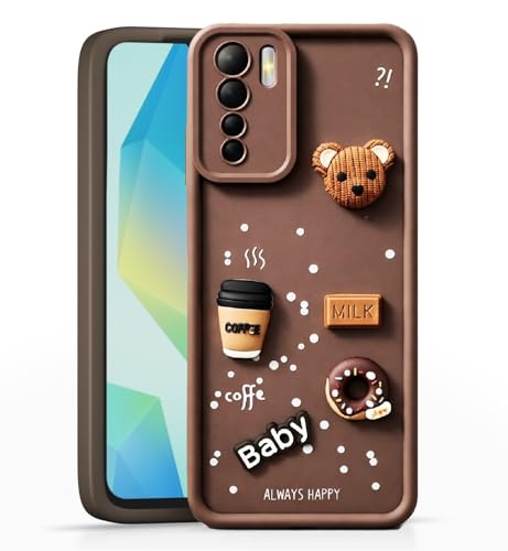 Image of Bintage Case Ball Bear| Donut| Milk Cake| Baby| Coffee Rubber Case Camera Protection Back Cover Compatible for Oppo F15 - Brown