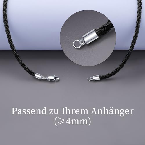 Viwind Lederkette Geflochten Kunstleder Halskette Edelstahl Verschluss 3mm breit Damen Herren Kette für Anhänger charm 45-60cm wählbar DIY Lederschnur (60cm, Schwarz)