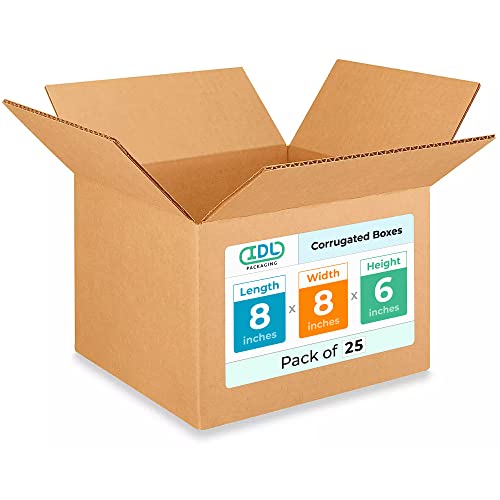 Small Moving &amp; Shipping Boxes 8"L x 8"W x 6"H (25-Pack) - Extra Strength 200 lb vs Regular - Corrugated Boxes for Packaging Moving - Small Cardboard Box - Corrugated Box by IDL Packaging
