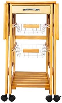 Portable Rolling Drop Leaf Kitchen Storage Trolley Cart Island Sapele Color