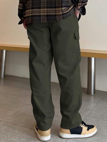 Image of GRECIILOOKS Men Loose Low-Rise Baggy Cargo Pants - Cotton Trousers with Adjustable Drawstring Waist - Casual Streetwear Utility Cargos