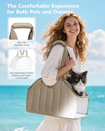 pecute Hundetasche für Kleine Hunde 3kg, Tragetasche Hund Hundetragetasche Leichte, Faltbare Hundetransportbox, Katzen Transporttasche für Unterwegs (Khaki)