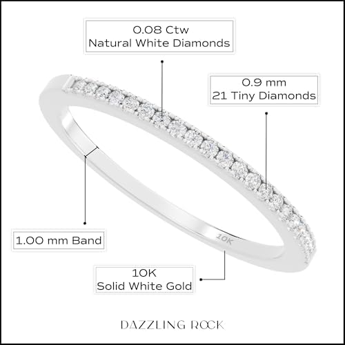 Dazzlingrock Collection 0.08 Cttw Womens Diamond Wedding Band - Real Round Natural White Diamond Minimalist Thin Stackable Ring for Her in 10K Solid White Gold, Size 5 - 3