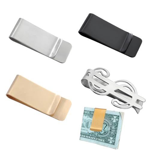 4PCS Small Men's Slim Money Clip,Stainless Steel Slim Cash Clip Minimalist Front Pocket Wallet,Credit Card Name Card Holder,Book Marker/Gift card/Chip Clips