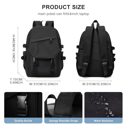 coowoz School Backpack for Men Women College Bookbag Waterproof Lightweight Black Backpack Mochilas Book Bag Rucksack Casual Daypack School Bag for Boys Girls3