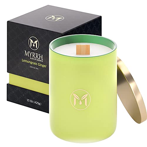 Lemongrass Ginger Scented Candle, All Natural Pure Soy Candle, Elegant And Relaxing Aromatherapy Candle, Candle Gift For Home Decor, Lasts Up To 75-80 Hours, 15 Oz - Myrrhusa #TOP4