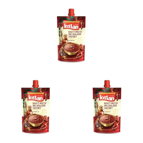 Image of Kissan Khatti Meethi Imli Khajoor Chutney, Tamarind Date Chutney, 200g, For Authentic Indian Taste, With Dates Paste & Tamarind Pulp, Silbatta Like Texture, Free From Artificial Flavors (Pack of 3)