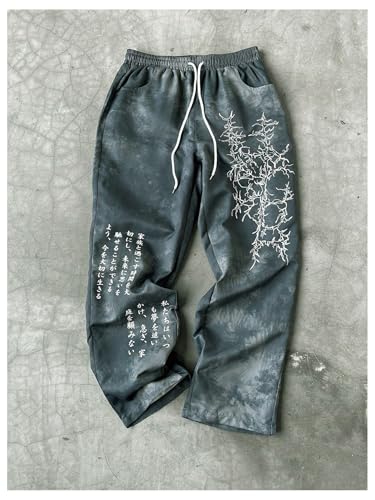 Men's Vintage Graphic Stacked Sweatpants Streetwear Drawstring Waist Baggy Casual Track Pants3