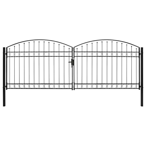 vidaXL Zauntor mit Gewölbter Spitze Doppelflügeltor Metalltor Gartentor Gartenzaun Tor Pforte Doppeltor Hoftor Einfahrtstor Stahl 400x150cm Schwarz