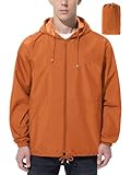 UIQUR Mens Rain Jacket Raincoat Windbreaker Running Waterproof Lightweight Packable with Hood Travel Hiking Cycling Orange L