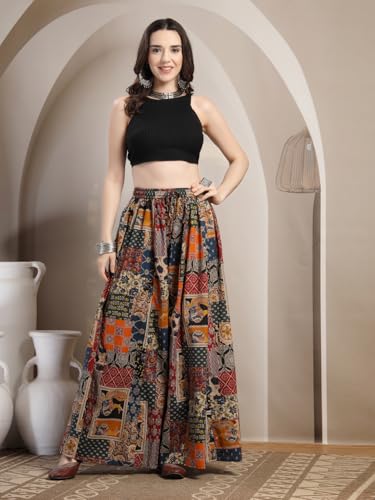 Image of COTLAND Fashions Jaipuri Cotton Printed Flared Palazzo Pants for Women