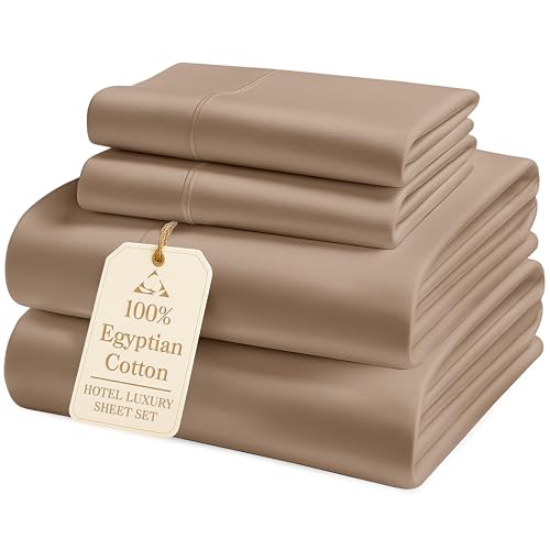 Image of LANE LINEN Luxury 100% Egyptian Cotton Sheets Cal King Sheet Set, Eo Friendly Oeko-Tex Certified No Pill Fade Resistant Fully Elasticized Machine Washable Cooling Bed Sheet -Hazelwood