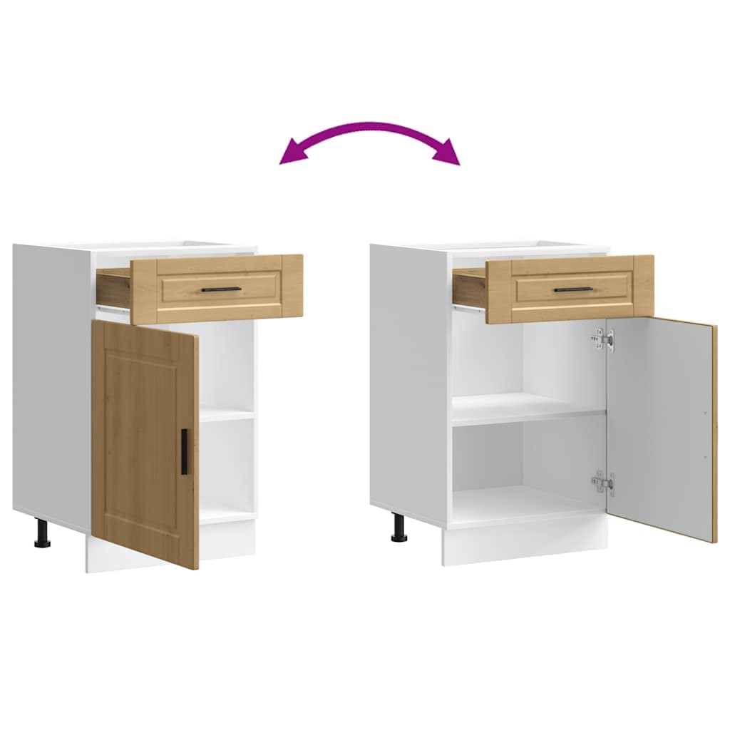 Porto Artisan - Mobiletto da cucina in legno di quercia Artisan, 50 x 46 x 81,5 cm, con ante e piedini regolabili, ideale per armadietti da cucina