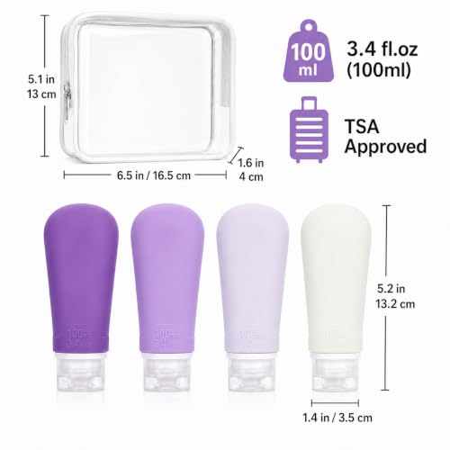 Image of INSFIT Travel Bottles for Toiletries, TSA Approved 3oz Travel Size Containers, BPA Free Leak Proof Squeezable Silicone Tubes for Shampoo Conditioner Lotion Body Wash with Labels