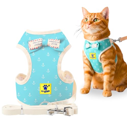 Image of A+a Pets' Cat & Small Dog Harness with Leash Set | Comfortable Vest, Escape-Friendly Combo (Red Stripes, M) (Blue, XS)