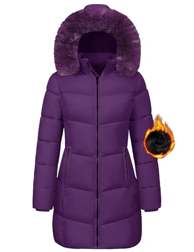 Tuopuda Parka Para Mujer Largo con capucha de piel Abrigo Gruesa para Mujer Chaqueta de Invierno con Capucha Chaqueta de Cremallera Abrigo Resistente al Viento(Morado,L)