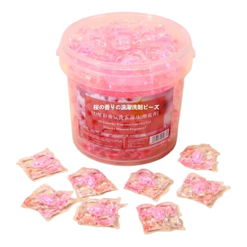 洗濯用洗剤ビーズ、贅沢なフローラルの香り、長続きする香り、強力な染み抜き、液体洗剤、染み抜き剤、ダニ除去、抗菌、柔軟剤入り、頑固な油汚れを強力に分解 (桜(100個))