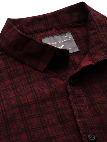 Image of Majestic Man Cotton Checkered Slim Fit Casual Shirt For Men