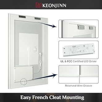 Keonjinn 48 x 36 Inch LED Mirror for Bathroom with Lights, Dimmable 3 Color Temperatures Lights, Front Lighted Vanity Mirror Anti-Fog Shatterproof Tempered, UL Listed LED Driver(Horizontal/Vertical)